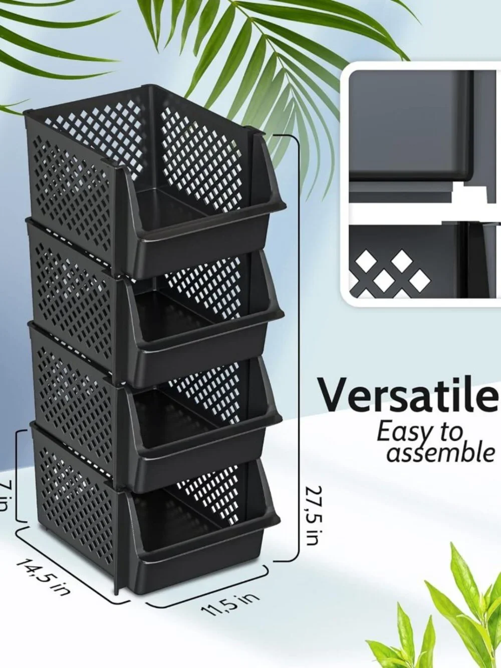 Stackable Storage Bins for Pantry - 4 Pack, Open Front Access, Space-Saving